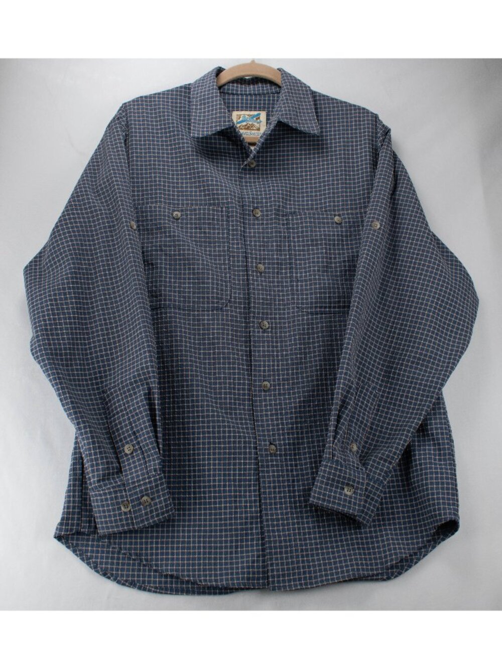 Travel Smith Men's M (44 x 34) Blue & White Plaid Long Sleeve Button Down Shirt